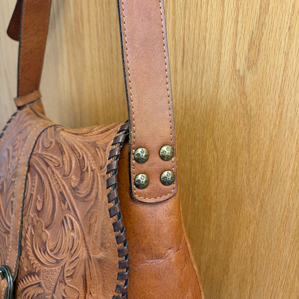 PATRICIA NASH Saddlebag Leather Tooled Studded Shoulder Bag Boho Western - Picture 6 of 16